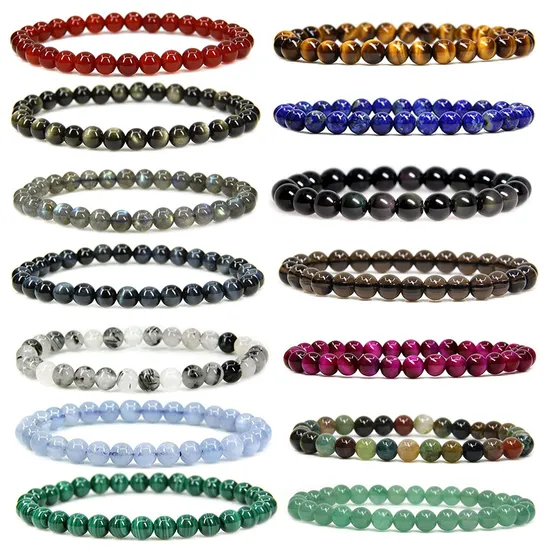Semi Precious Stone Fashion 4mm 6mm Beaded Crystal Bracelet