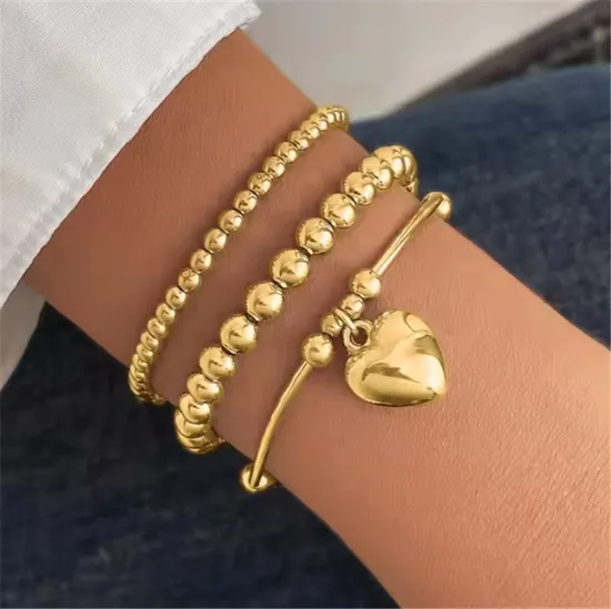 3PCS/Set Alloy Simple Retro Popular Peach Heart Beaded Bracelet Metal Multi