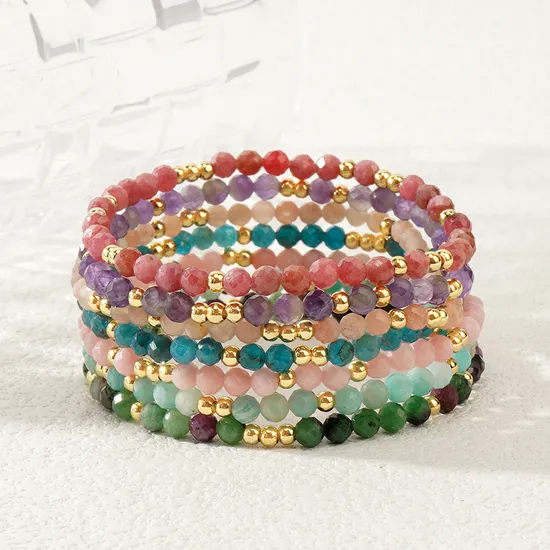 Unisex Classic Elastic Stainless Steel Natural Stone Beaded Bracelet 2mm 3mm 4mm Gemstone Cross Pattern Perfect as Gift 
