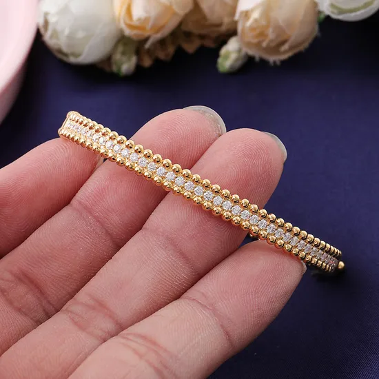 First Jewelry 925 Sterling Silver Gold Plated 0.1 Carat Def Moissanite Diamond Bracelet with Beaded Edge Women Jewelry 