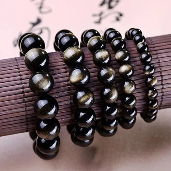 Crystal Bracelet with Natural Crystal Obsidian Beaded Bracelet Men′s and Women′s High Appearance Level Single Circle Burst Lovers Antique Crystal Jewelry 