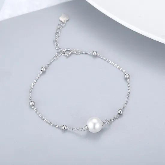 Beaded Freshwater Pearl 925 Sterling Silver Adjustable Bracelet 