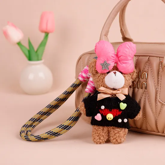 Plushie Featuring Sequined Mane and Adjustable Leather Strap Bag Charms 