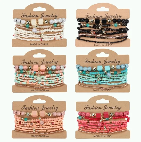 Women Bohemian Bracelets Handmade Beaded Bracelet Set in 8 Pieces/Set 