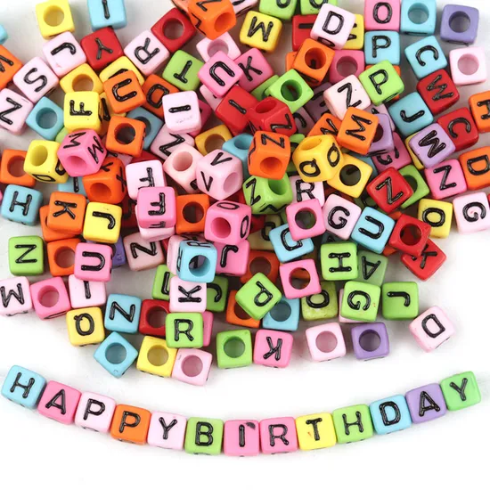 6mm Acrylic Square Color English Letter Large Hole Bead DIY Accessories 