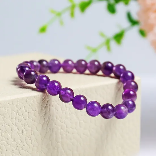 Natural Crystal Bracelet Amethyst Polished Handicraft Feng Shui Healing Stone Gift Fine Beaded 