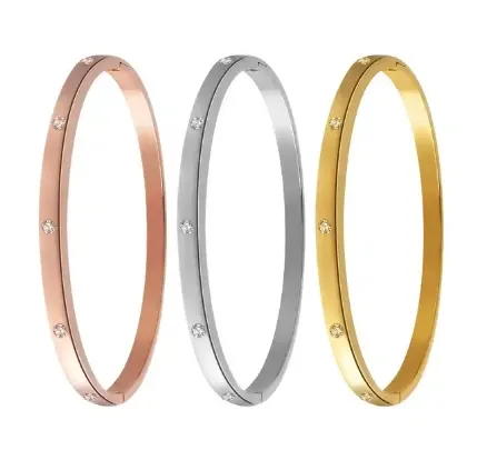 New Trendy Fashion Jewelry Open Bangles Beaded Gold Stainless Steel Cuff Bracelet 