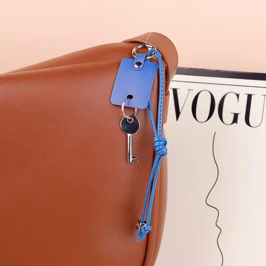 Portable PU Leather Keychain with Square Design Cute Bag Charms 