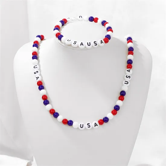 Hot Selling Handmade Adjustable Beads USA Acrylic Beaded Necklace Bracelet Jewelry Set 
