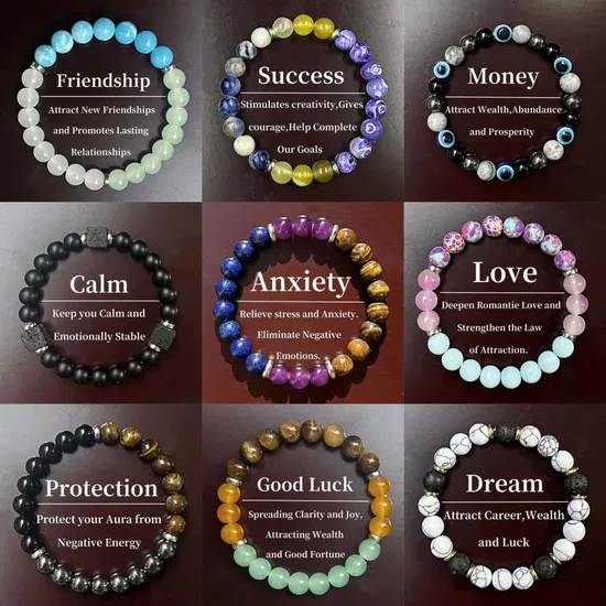 Three Element Natural Stone Quartz Healing Crystal Wealth Stretch Beaded Bracelet (CFBL25006) 