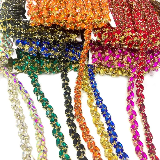 Wholesale Shiny Glass Chain Costume Crystal Rhinestone Trim Garment Accessory 